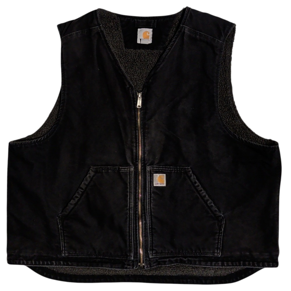 Black Carhartt Sherpa Lined Vest Mens Size 2XL Black Canvas Work Wear Outdoor
